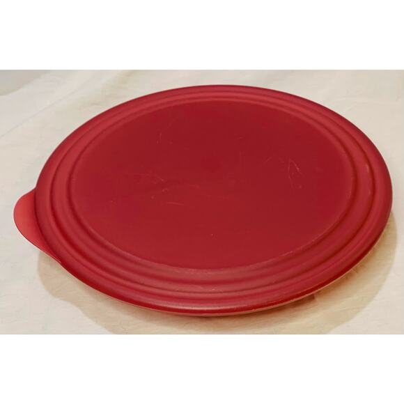 Tupperware Sheerly Elegant Red Round Platter Ruby Seal Clear 10" Serving Plate - Picture 2 of 11